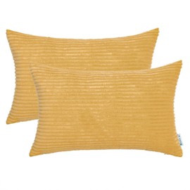 HWY 50 Corduroy Soft Solid Decorative Throw Pillows Covers 12x20 Inch Rectangle Boho Striped Accent Throw Pillow Cases Set Cushion Covers for Couch Bed Sofa Pack of 2 Mustard Yellow