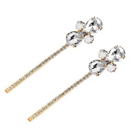 2PCS Women Lady Vintage Imitation Crystal Rhinestone Alloy Barrettes Side Clip Hairpin Hair Clip Bobby Pins Hair Accessories for Wedding Bridal (White)