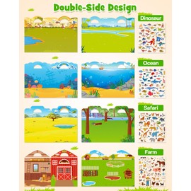 D-FantiX 3D Puffy Stickers for Kids Ages 4-8, Reusable Sticker Books for Toddlers 2-4 Years, Farm Dinosaur Ocean Safari, Car Road Trip Activities, Airplane Travel Toys, Birthday Gifts for Boys Girls