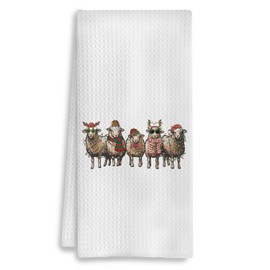 Christmas Sheep Kitchen Towels, Sheep Gifts, Funny Sheep Decorative Hand Towels for Bathroom, Sheep Decor, Farmhouse Christmas Dish Towels Tea Towels, Christmas Kitchen Bathroom Decor, 16x24 Inch