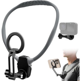Soporte magnético para Cuello para teléfonos, Soporte de cuello para Cámaras de Acción con Correa, POV/Vlog para Selfie permiten ajuste multiángulo para Grabar, Registra la belleza de los deportes