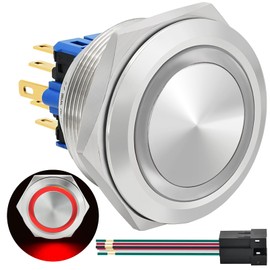 30mm Latching Push Button Switch Big Button Switches DPDT/SPDT Waterproof IP67 with 24V LED Metal Stainless Steel Start Switch 1.18" Mounting Hole with Socket