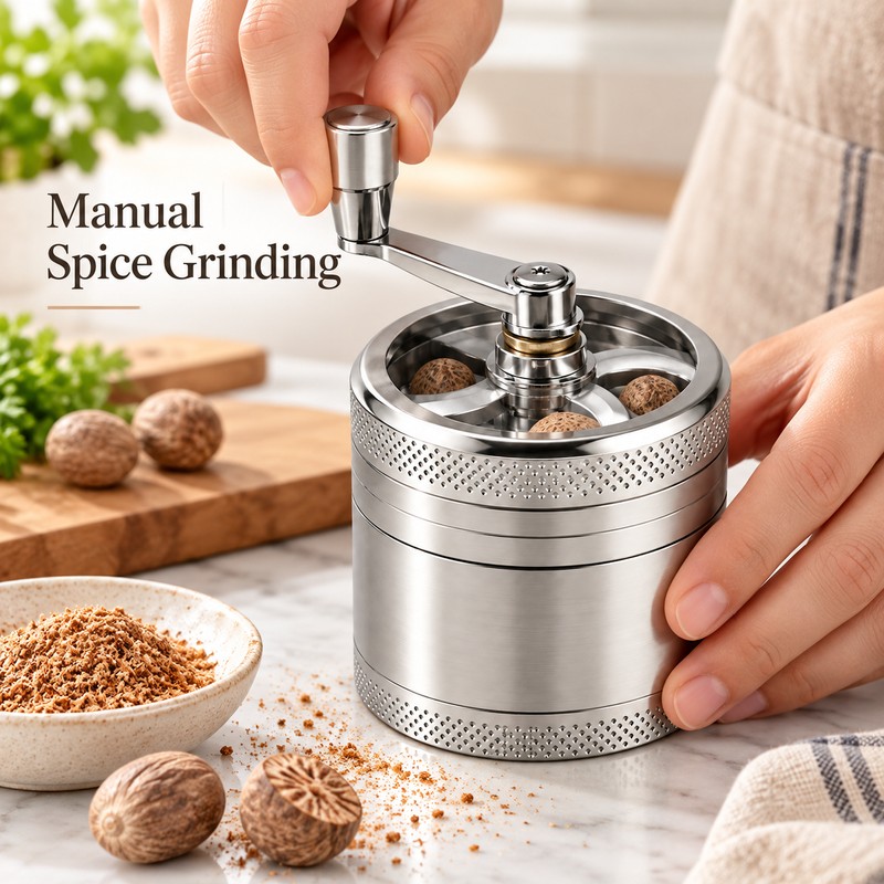 Manual Stainless Steel Spice Grinder for Peppercorns & Rock Salt