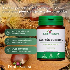 Dieti Natura Horse Chestnut 200 Capsules for Vein Health - Good for Heavy Legs with Anti-Inflammatory Effect - Horse Chestnut Capsules to Promote Blood Circulation