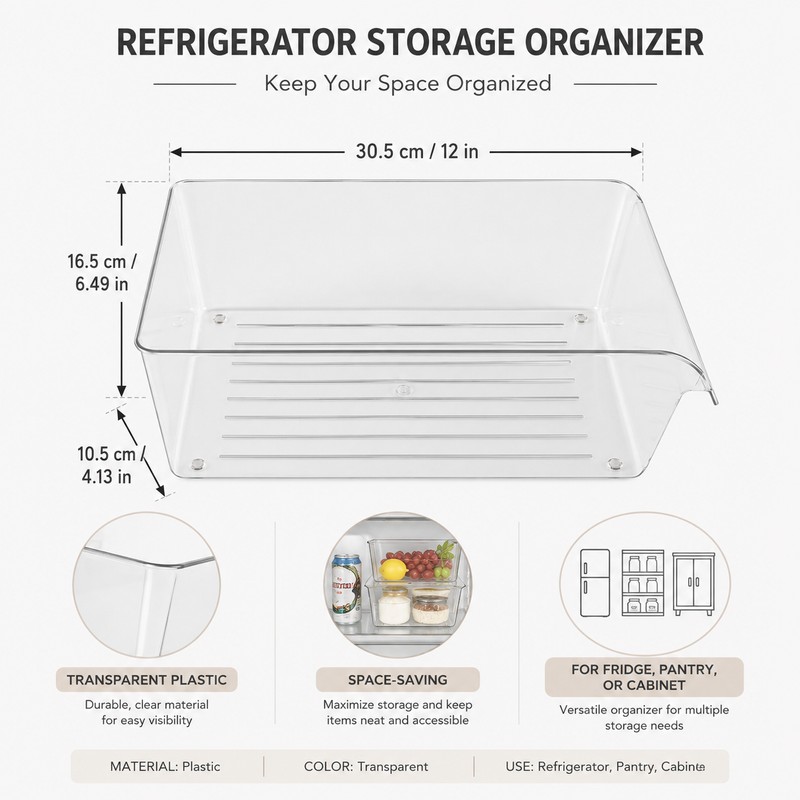 Clear Refrigerator Storage Bin for Bottles & Cans – Space-Saving