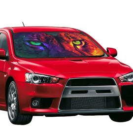 Galaxy Cool Tiger Eyes Windshield Sun Shade, Front Window Sunshade Cover Sun Visor Shield Foldable Uv Ray Reflector for Car SUV Truck