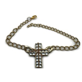 TFJ Women Western Fashion Jewelry Boot Bracelet Metal Chain Big Silver Cross High Heels Shoe Charm Gold