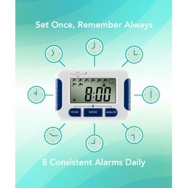 TabTime Pill Reminder with 8 Alarms per Day, Pill Tracker, Pill Timer, Medication Reminder Devices, Medication Tracker, Essential Parkinson's Patient Gadget