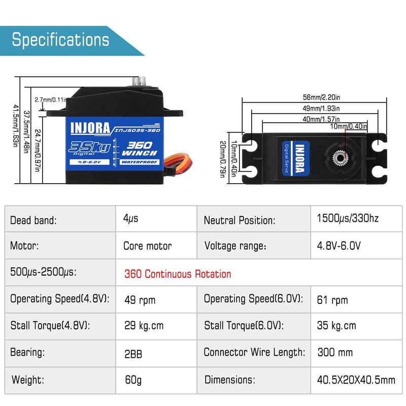 INJORA 35KG Digital Servo Waterproof 360° Rotation and 25T 8mm*16mm