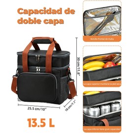 Lonchera Termica de Gran Capacidad de Doble Capa, Bolsa de Almuerzo (Negro)