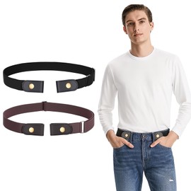 2 Pcs No Buckle Belts for Men, Adjustable Elastic Belts Buckle Free Belts Buckleless Stretch Belts for Jeans Pants Office or Travel Use (Black and Coffee)