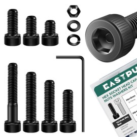 EASTPUK 159Pcs M6 Machine Screw Assortment Kit, M6 x 8/12/16/20/25/30/35mm Grade 12.9 Carbon Steel Black Bolts and Nuts Kit with Lock & Flat Washers, Socket Head Metric Bolt Kit