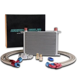 PIT66 25 Row AN10-10AN Universal Aluminum Engine Transmission Oil Cooler Kit+ Oil Filter Relocation Kit Silver B Set