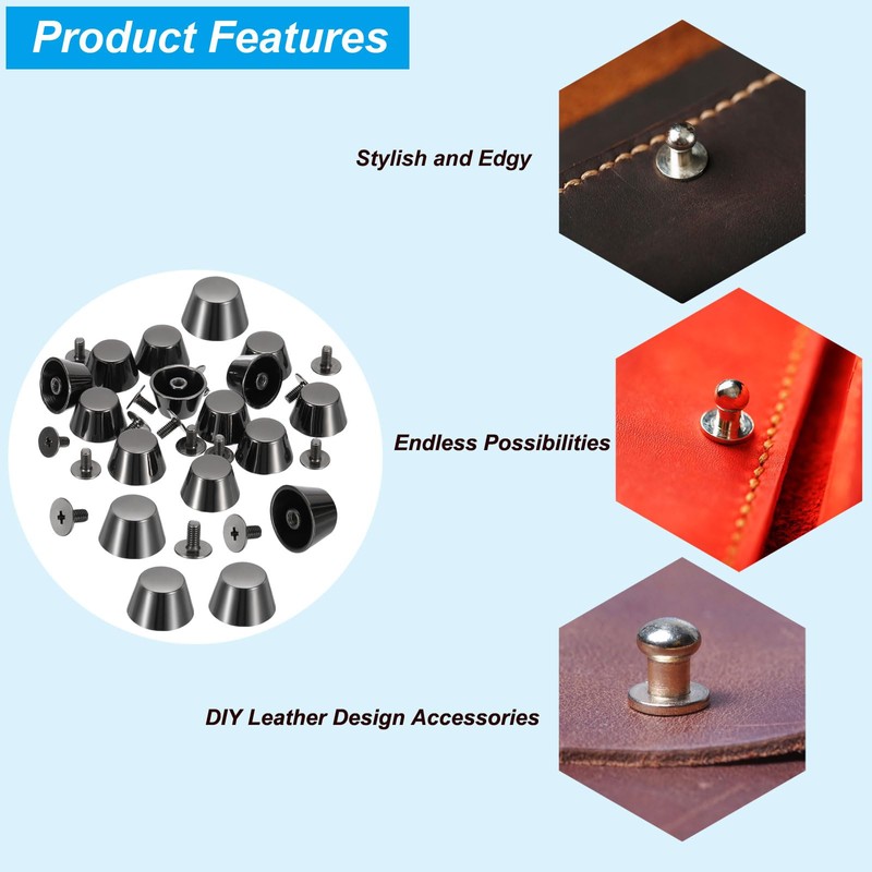 PATIKIL 9x10.5x15mm Spikes for Clothes, 12 Set Metal Button Spikes