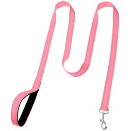 FunTags 6FT Reflective Dog Leash with Soft Padded Handle for Training,Walking Lead for Large & Medium Dog,1 Inch Wide,Neon Pink