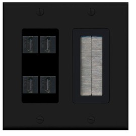 RiteAV - 4 Port HDMI + 1 Brush Wall Plate Female Black Decorative 2 Gang