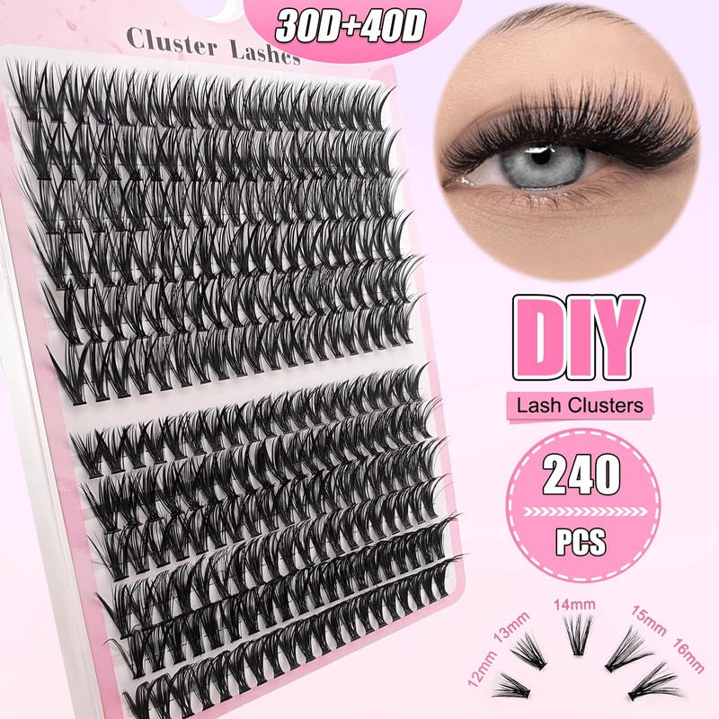 240-Piece DIY Eyelash Extensions Set, 0.07D Eyelashes, Individual False Eyelash