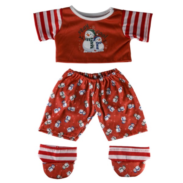 Red Snowman Pyjamas PJ with Slippers - Teddy Bear Clothes