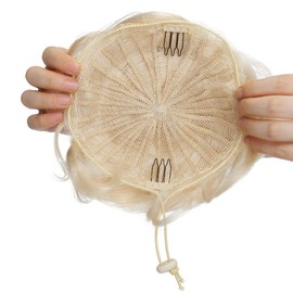 SEGO Human Hair Scrunchies Buns Updo Hair Pieces 100% Real Remy [#60 Platinum Blonde] One Piece Hair Extension Messy Chignon for Women Drawstring Ponytail Curly Wavy (30g)