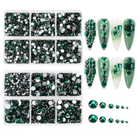 Jollin 4824pcs Flat Back Glass Nail Art Rhinestone Pendants 6 Sizes SS6~SS30 Dark Green