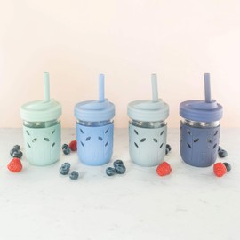 Elk and Friends Kids & Toddler Cups | The Original Glass Mason jars 8 oz with Silicone Straws with Stoppers | Smoothie Cups | Spill Proof Sippy Cups for Toddlers