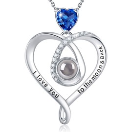 Valentines Day Birthday Gifts Wife September Birthstone Jewelry Blue Sapphire I Love You Necklace 100 Languages to the Moon and Back Sterling Silver
