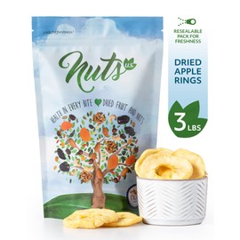 NUTS U.S. - Dried Apple Rings | No Added Sugar | No Artificial Color | Chewy Texture | NON-GMO | Juicy and Natural | Packed in a Resealable Bag!!! (3 LBS)