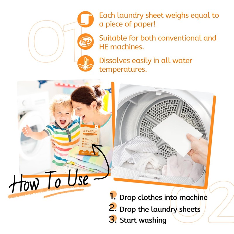 CLEARALIF Laundry Detergent Sheets, Orange, 64 Load, CLEARALIF Laundry Detergent