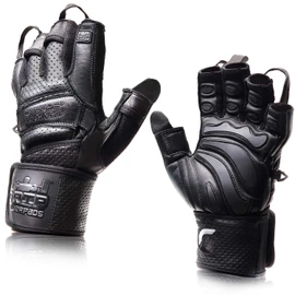 Elite Leather Gym Gloves with Built in 2" Wide Wrist Wraps Grip & Design for Weightlifting Power Lifting Bodybuilding & Strength Training Workout Exercises (Black, Small)