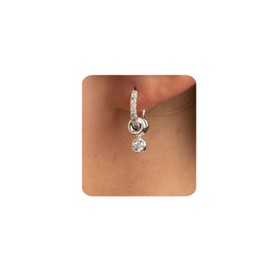 MUMREUES Silver Earrings for Women Trendy 14k White Gold Plated Cubic Zirconia Huggie Earrings Hypoallergenic Dainty Simple Minimalist Hoop Earrings Jewelry Gifts for Her