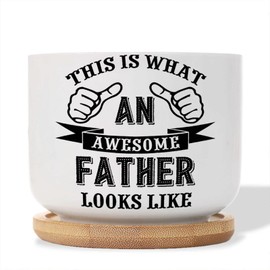 DecStic This is What Awesome Father Looks Like Planter Ceramic Bible Verse Round Plant Pot with Drainage Holes and Bamboo Tray Pot for Indoor Outdoor Garden