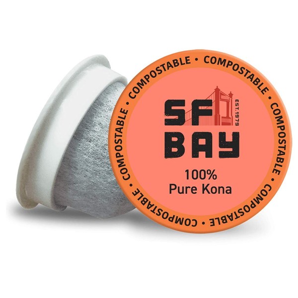 SF Bay Coffee 100% Pure Kona 30 Ct Medium Roast Compostable Coffee Pods, K Cup Compatible including Keurig 2.0