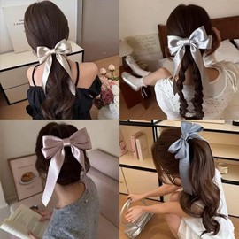 Flat Hair Clips for Women, Cute Bow Non-slip Flat Claw Clips Bow Hair Claw,Lay Down Claw Clips Hair Accessories for Womenfor Girls Thin Thick Hair (4 PCS)