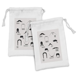 Lunarable Mustache Fabric Pouch Set of 2, Variety of Facial Hair Types Officer Chef Vamp Surrealist Fumanchu, Small Drawstring Bag for Toiletries Masks and Favors, 9" x 6", Black and Coconut