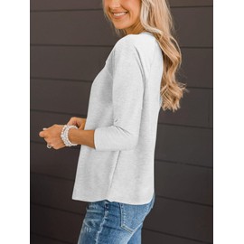 TICTICMIMI Women's V Neck 3/4 Sleeve Tops Casual T Shirts Basic Summer Tees Loose Fit Pullover Tunic White