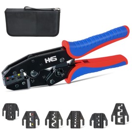 HKS Ratcheting Crimping Tool Set 8 PCS - Quick Exchange Jaw for Heat Shrink Terminals, Non-Insulated, Open Barrel, Solar Conncetors, Insulated and Non-Insulated Ferrules AWG 20-2