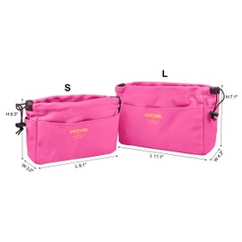 Vercord Canvas Handbag Organizers, Sturdy Purse Insert Organizer Bag in Bag, 10 Pockets Color Rose Small