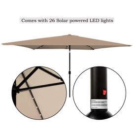 Trademark Innovations Rectangular Solar Powered LED Lighted Patio Umbrella - 10' x 6.5' (Tan)