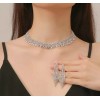 Unbranded Luxurious Full Diamond Collar Bone Necklace Earrings Set Gold