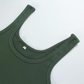 Artfish Women's Sleeveless Shirt Ribbed Fitted Scoop Neck Basic Long Crop Tank Top Square Emerald Green, S