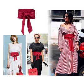 Aecibzo Women Bowknot Velvet Self Tie Wrap Around Obi Waist Band Cinch Boho Belt (Red)