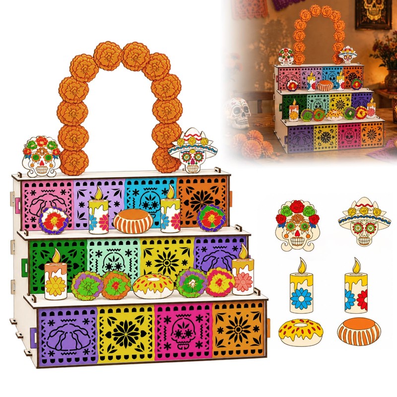 KIROGILY Altar de Muertos Armable de 3 Niveles, 11 AccesoriosIdeal
