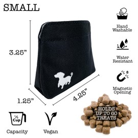 Swaggly Pocket Sized Dog Treat Pouch - Treat Pouches for Pet Training - Small Dog Treat Pouch with Magnetic Closure - Dog Walking Accessories - Black with Gray Interior