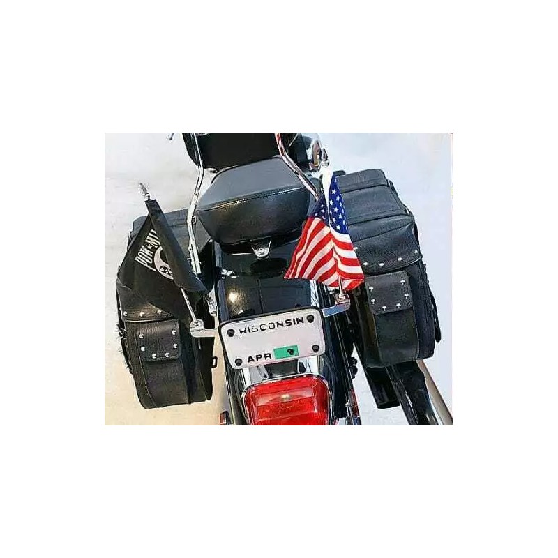 Rivco Motorcycle Harley Cruiser License Plate Mounted Double Flag Holder