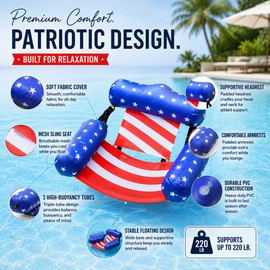 2-Pack American Flag Pool Floats for Adults – Inflatable Lounge Chairs for 4th of July & Summer Parties