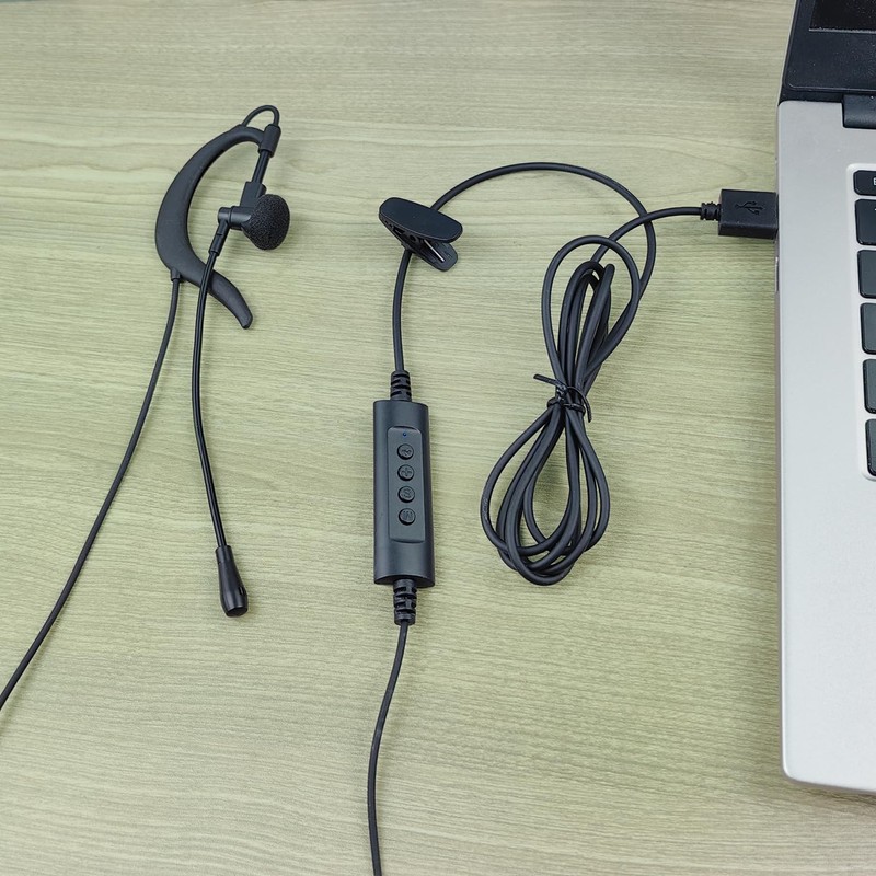 Weatwo Wired Single-Side USB Earbud with Microphone & Adjustable Ear