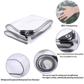 Clear Tarpaulin Waterproof Heavy Duty with Eyelets Balcony Rainproof Cover Reinforced Transparent Tarpaulin for Garden Furniture Greenhouses Pergola Roof Gazebo Side Panels Plastic Sheet (2m x 2m)