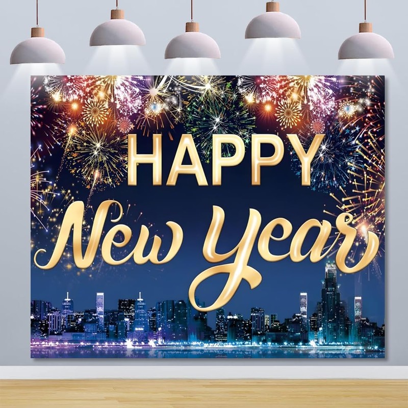 Happy New Year Backdrop 10x8ft New Years Decorations