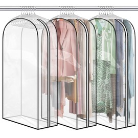 DIRXVMC Garment Bag Pack of 3 Garment Cover Transparent Suit Bag Breathable Clothes Cover with Zip 130 x 60 x 25 cm Protective Covers for Suits Dresses Jackets Shirts (50 Inches)