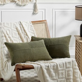 FDTERN Set of 2 Olive Green Corduroy Christmas Cushion Covers, 30 x 60 cm, Soft Decorative Cushion Covers, Sofa Cushion, Boho Decoration for Sofa, Bedroom, Living Room